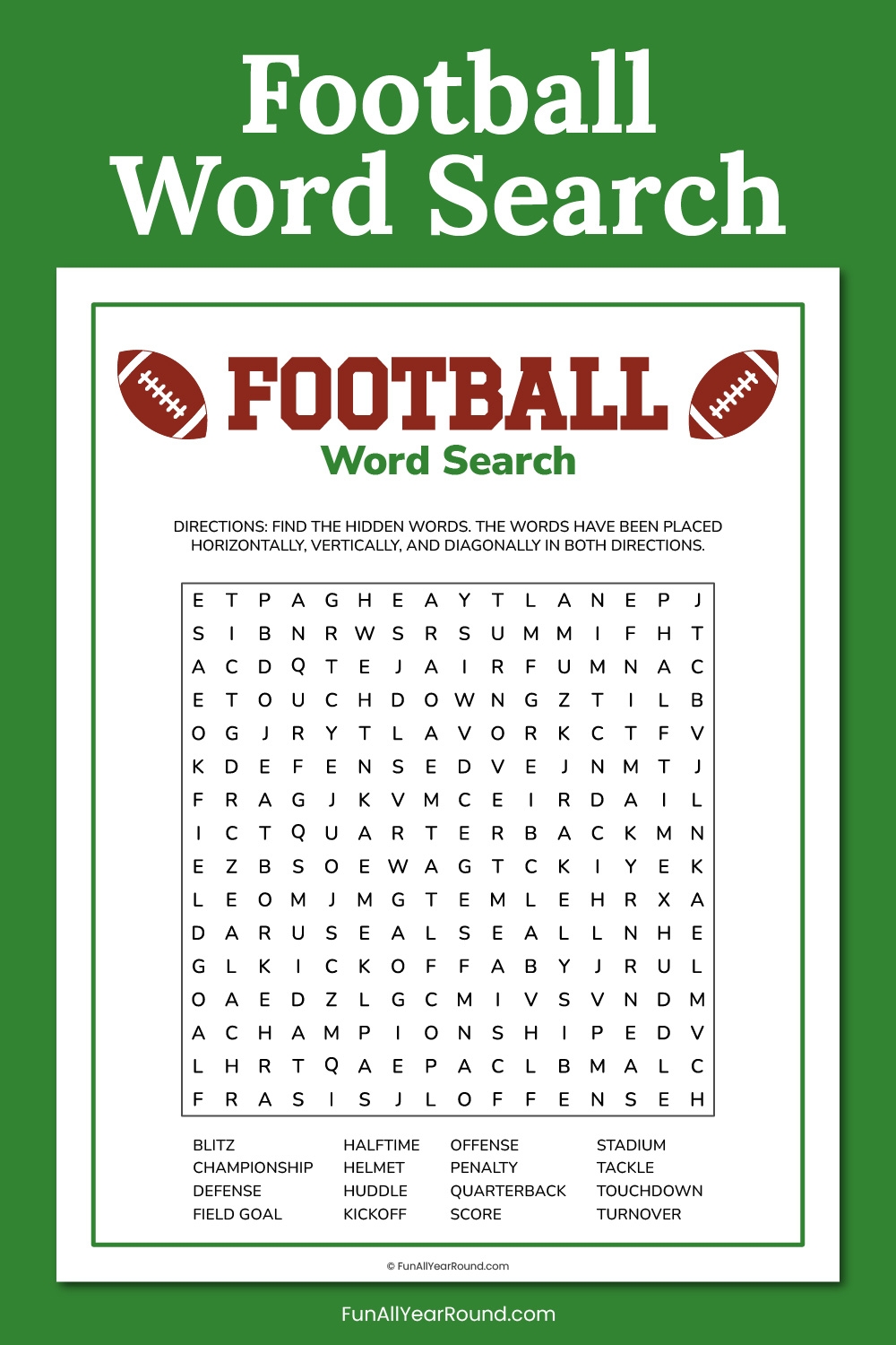 Football Word Searches Printable Football Word Searches Printable