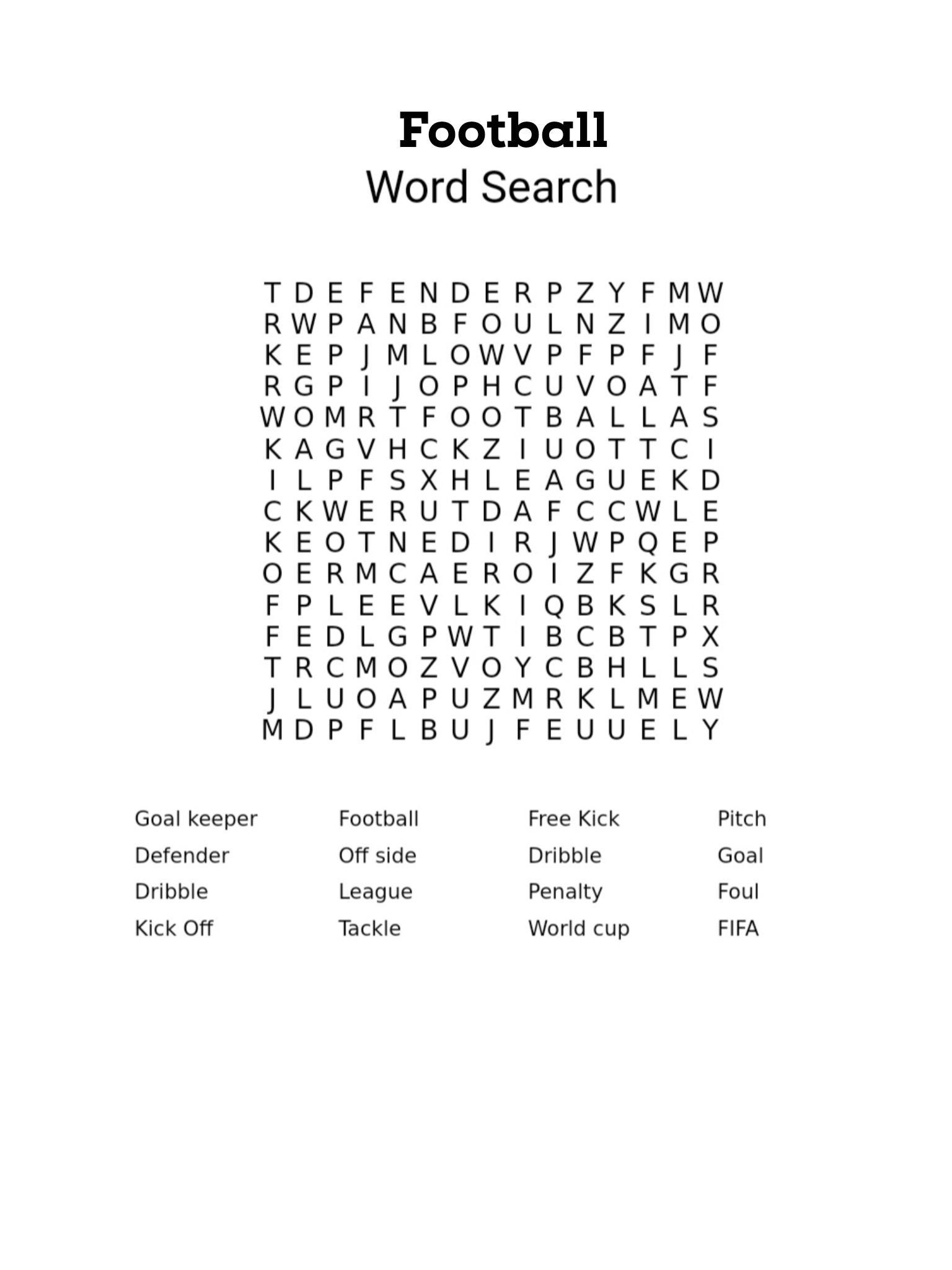 Football Wordsearch Printable Digital Download Etsy