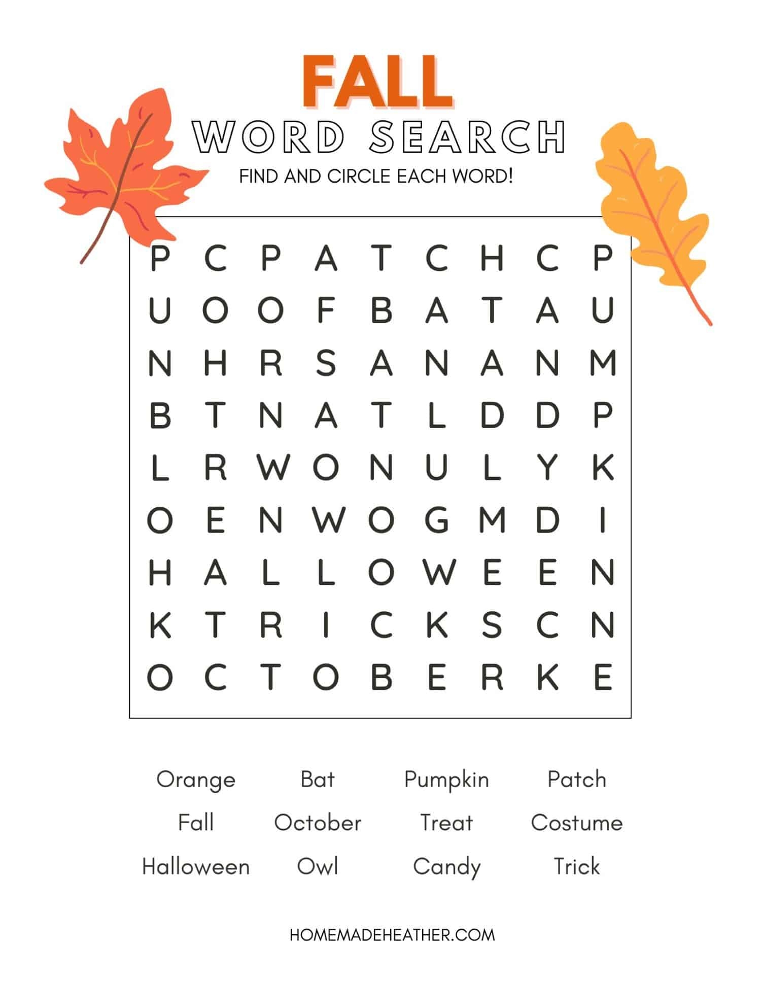 Free Fall Word Search Printable Homemade Heather Free Fall Word Search Printable Homemade Heather