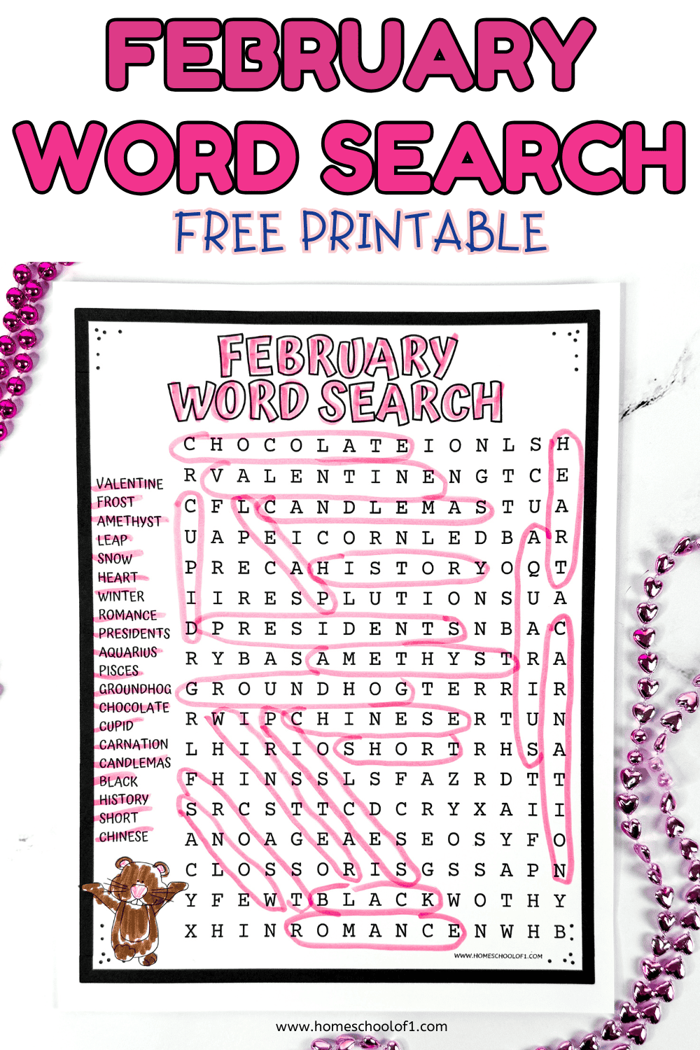 February Word Search Free Printables