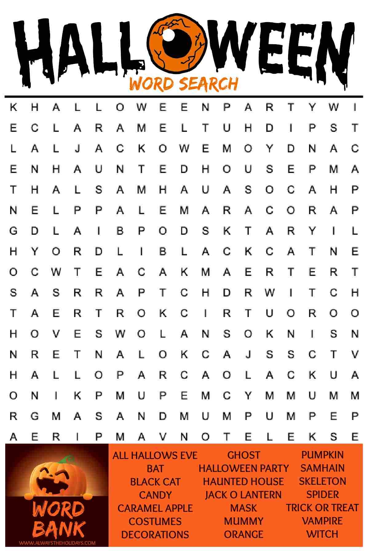 Free Halloween Word Search Printable With Answer Key Included Free Halloween Word Search Printable With Answer Key Included