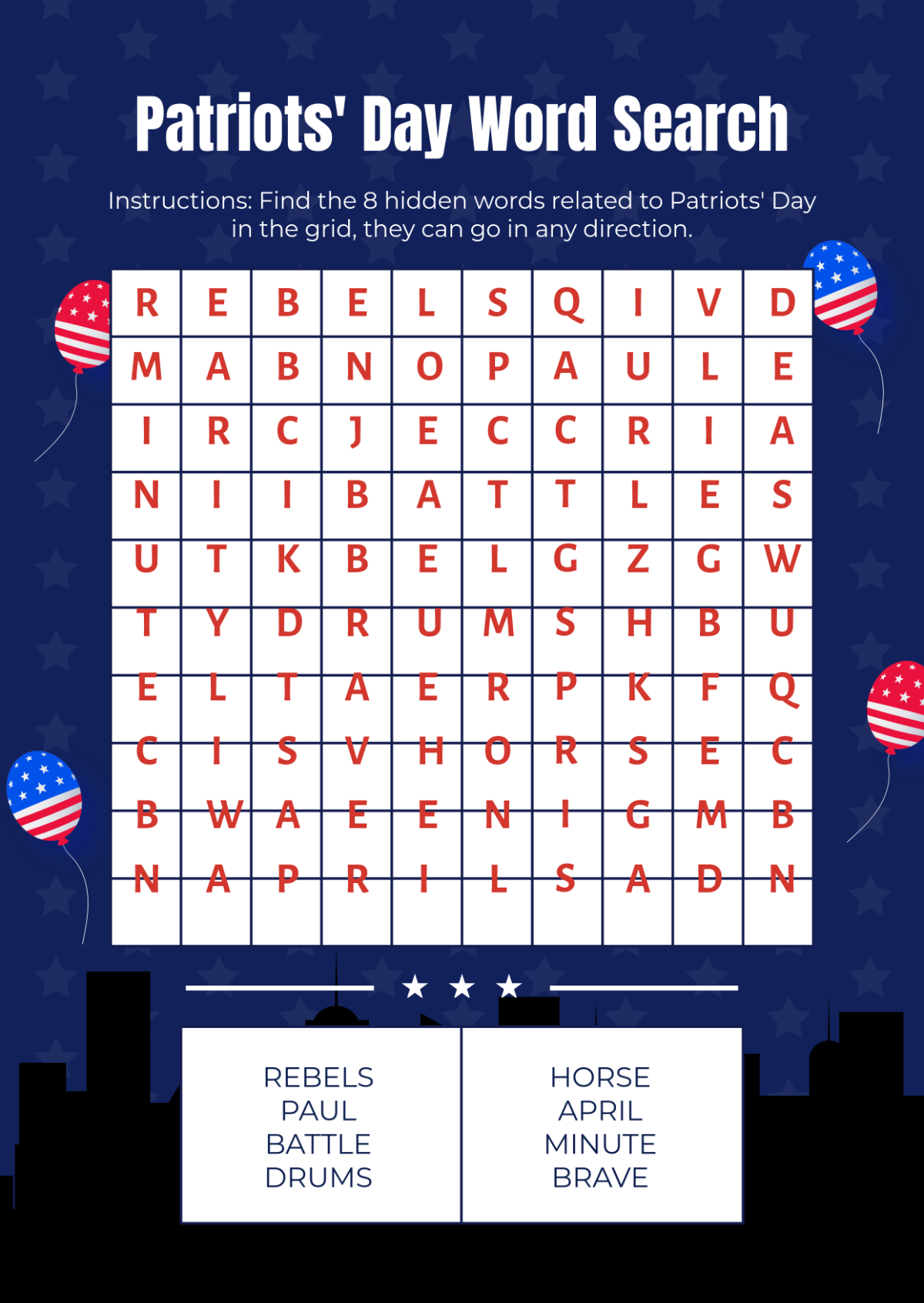 Patriot Day Word Search Printable Patriot Day Word Search Printable