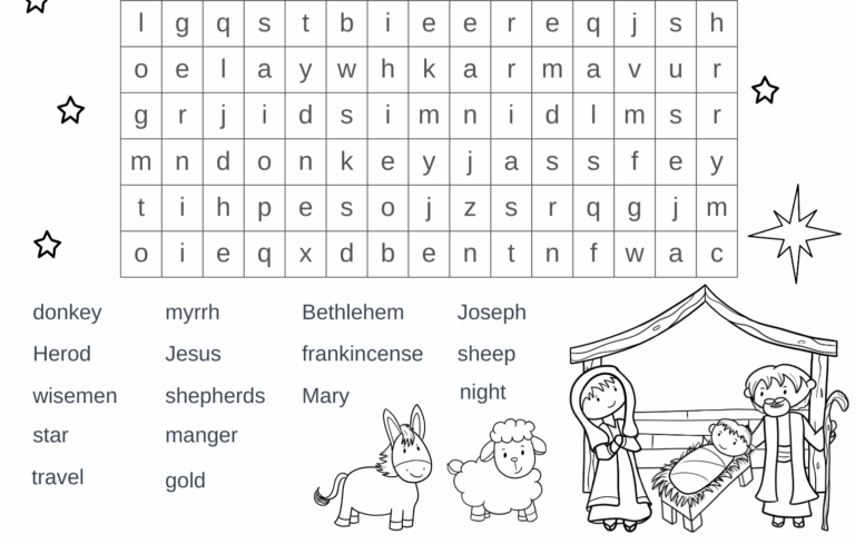 Free Printable Christmas Nativity Word Search Out Upon The Waters