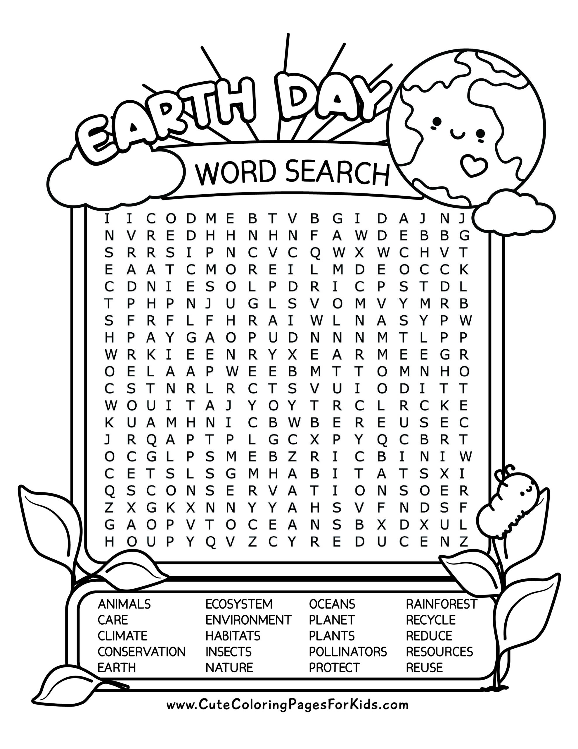 Free Printable Earth Day Word Search Puzzles For Kids Cute 