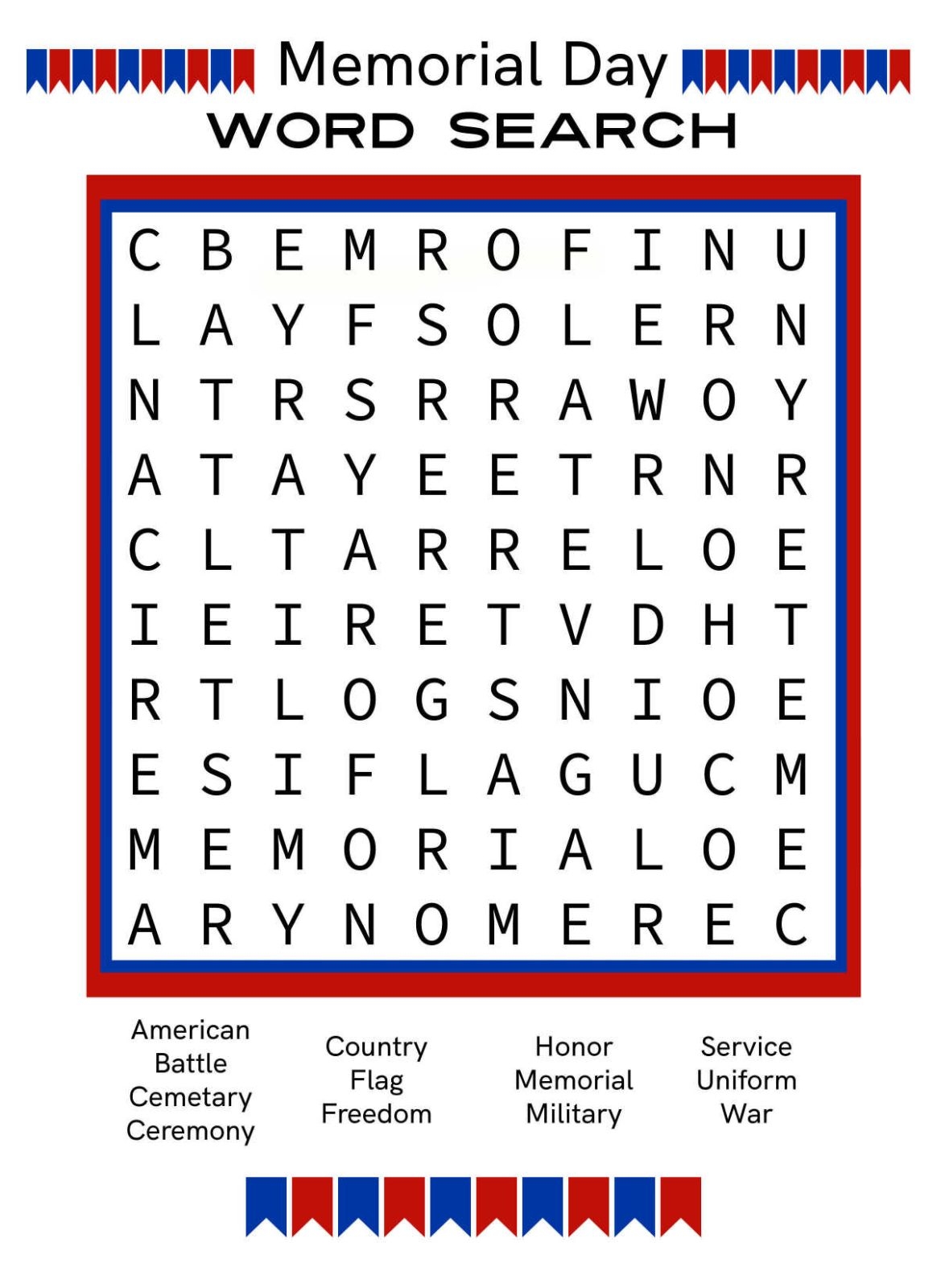 Flag Day Word Search Printable Flag Day Word Search Printable