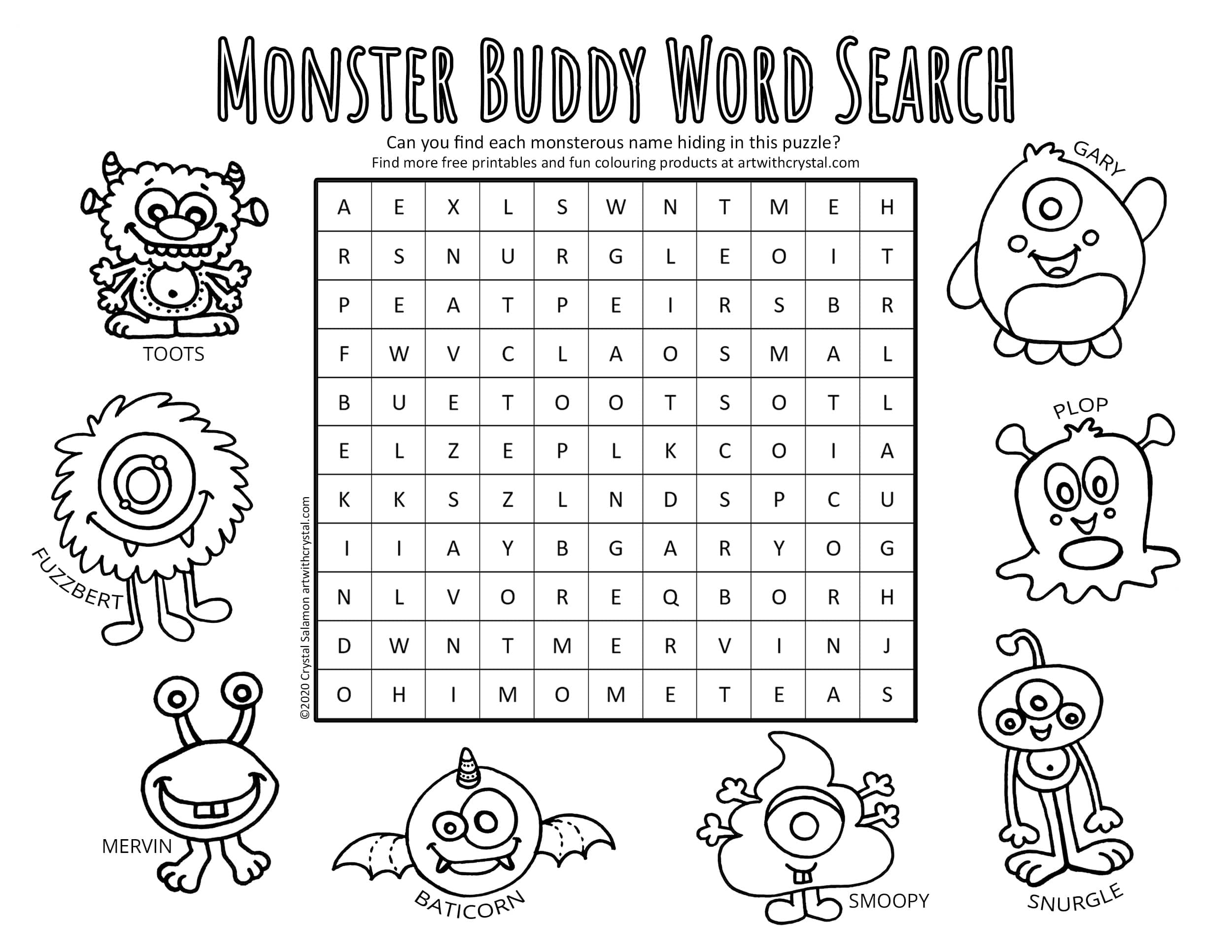 Free Printable Monster Word Search Colouring Page Game Free Printable Monster Word Search Colouring Page Game