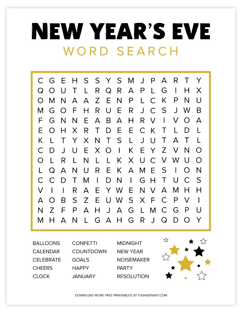 Free Printable New Year s Eve Word Search Free Printable New Year s Eve Word Search
