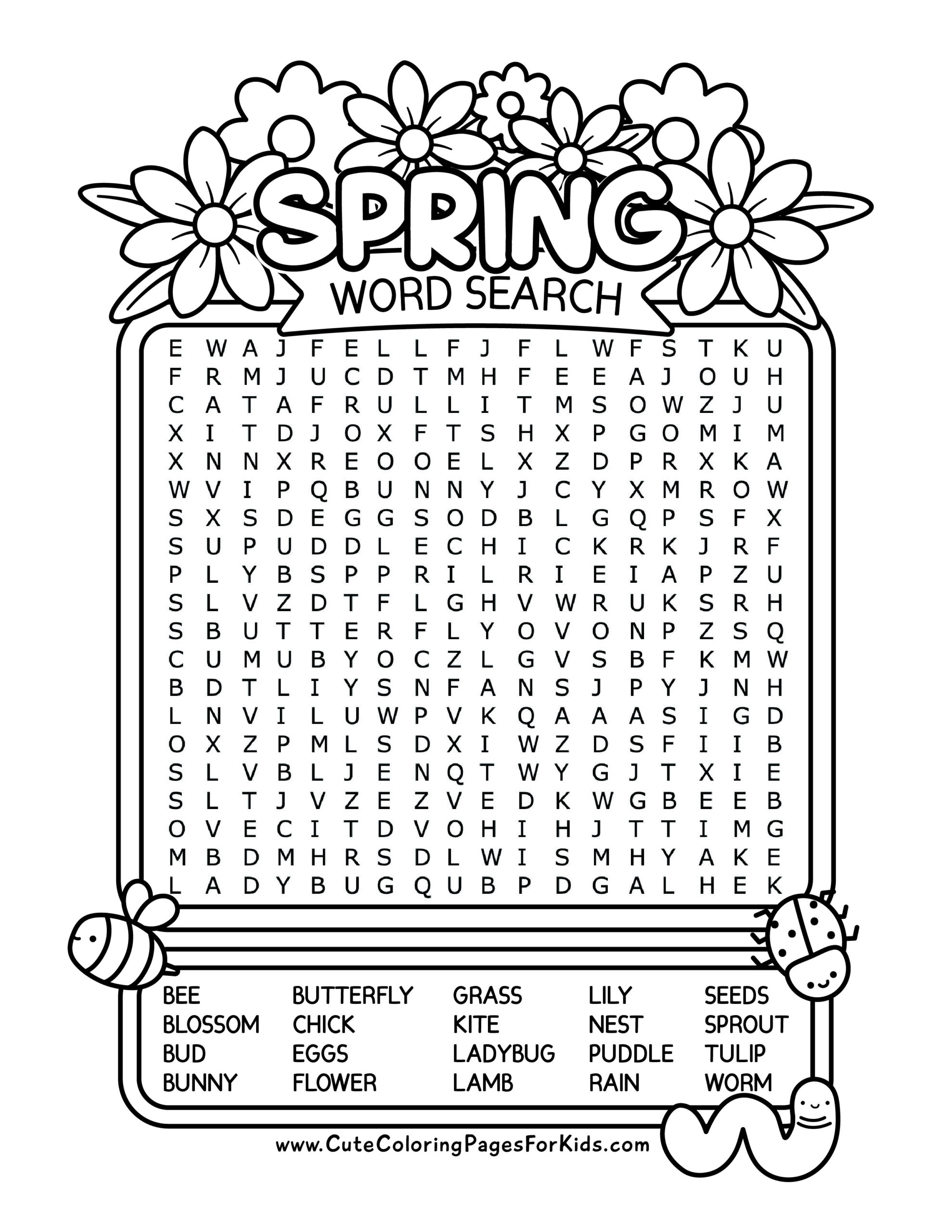 Free Printable Spring Word Search For Kids Cute Coloring Pages Free Printable Spring Word Search For Kids Cute Coloring Pages