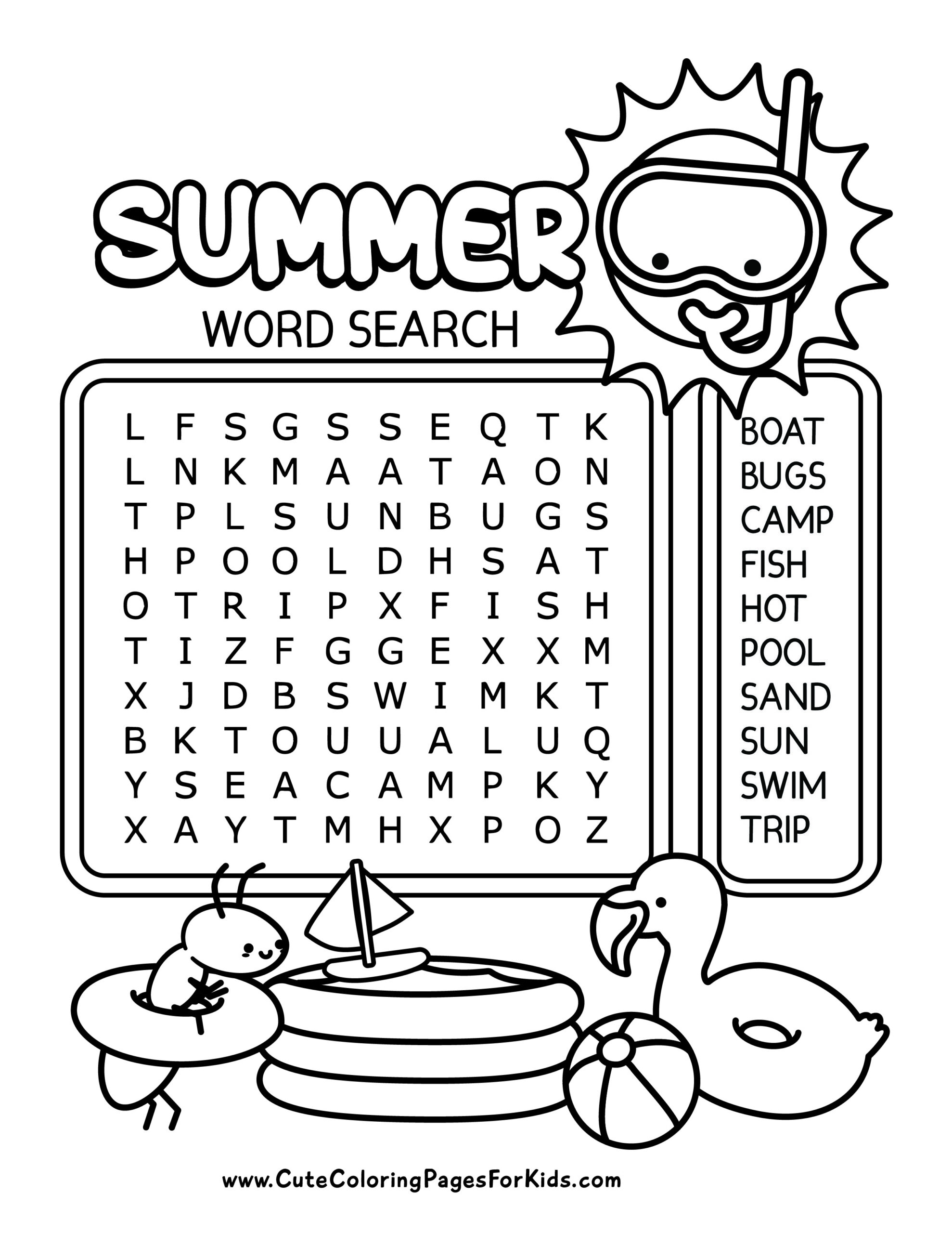 Free Printable Summer Word Search For Kids Cute Coloring Pages For Kids Free Printable Summer Word Search For Kids Cute Coloring Pages For Kids