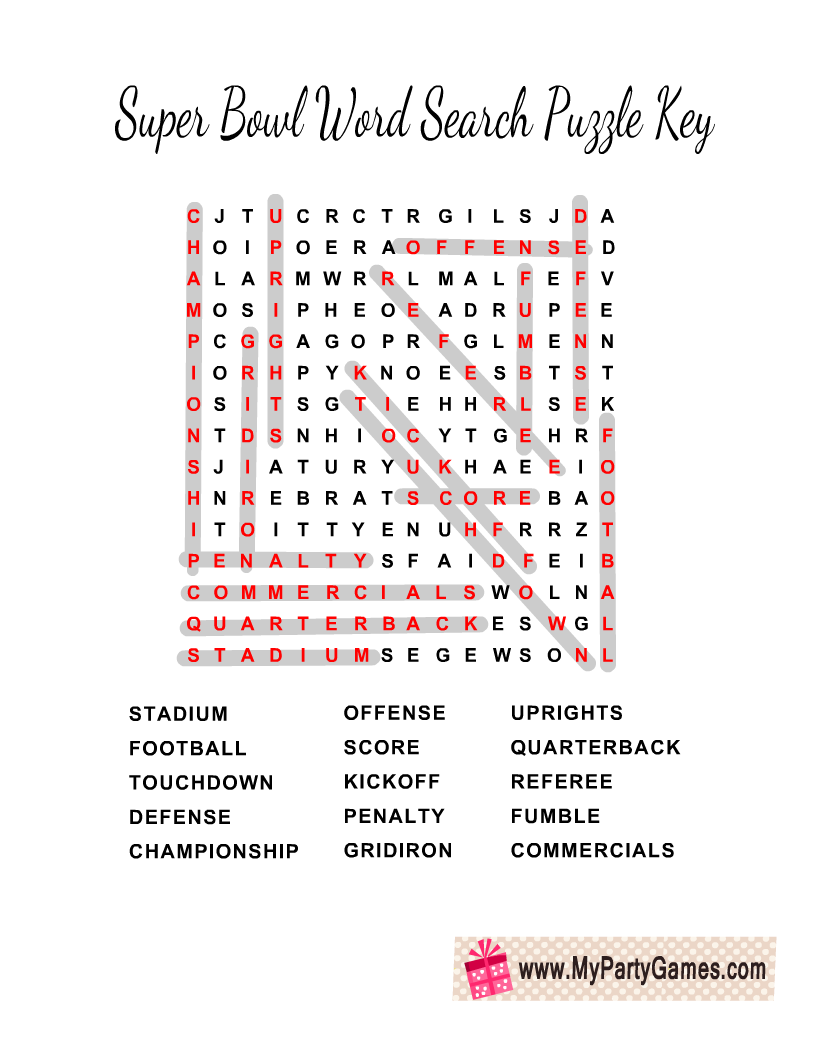 Super Bowl Word Search Puzzle Printable
