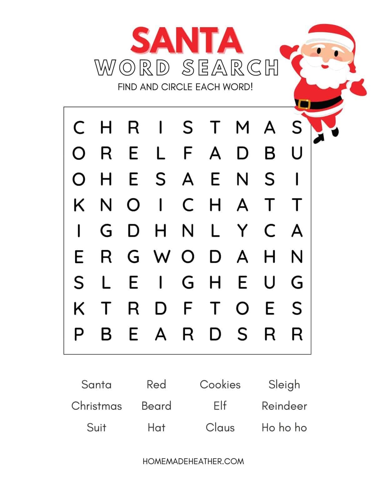 Free Santa Word Search Printable Homemade Heather Free Santa Word Search Printable Homemade Heather