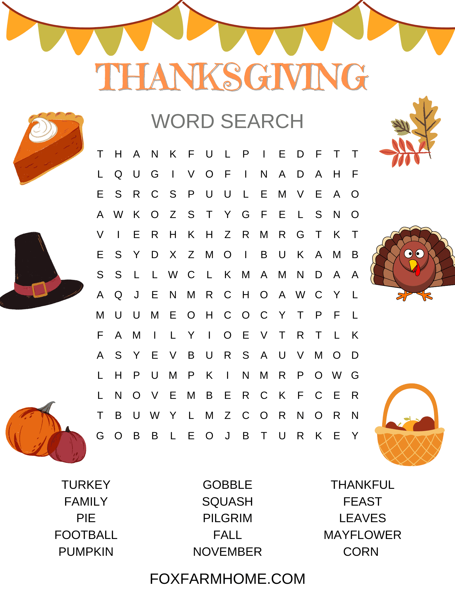 Free Thanksgiving Word Search Printable For Kids Fox Farm Home