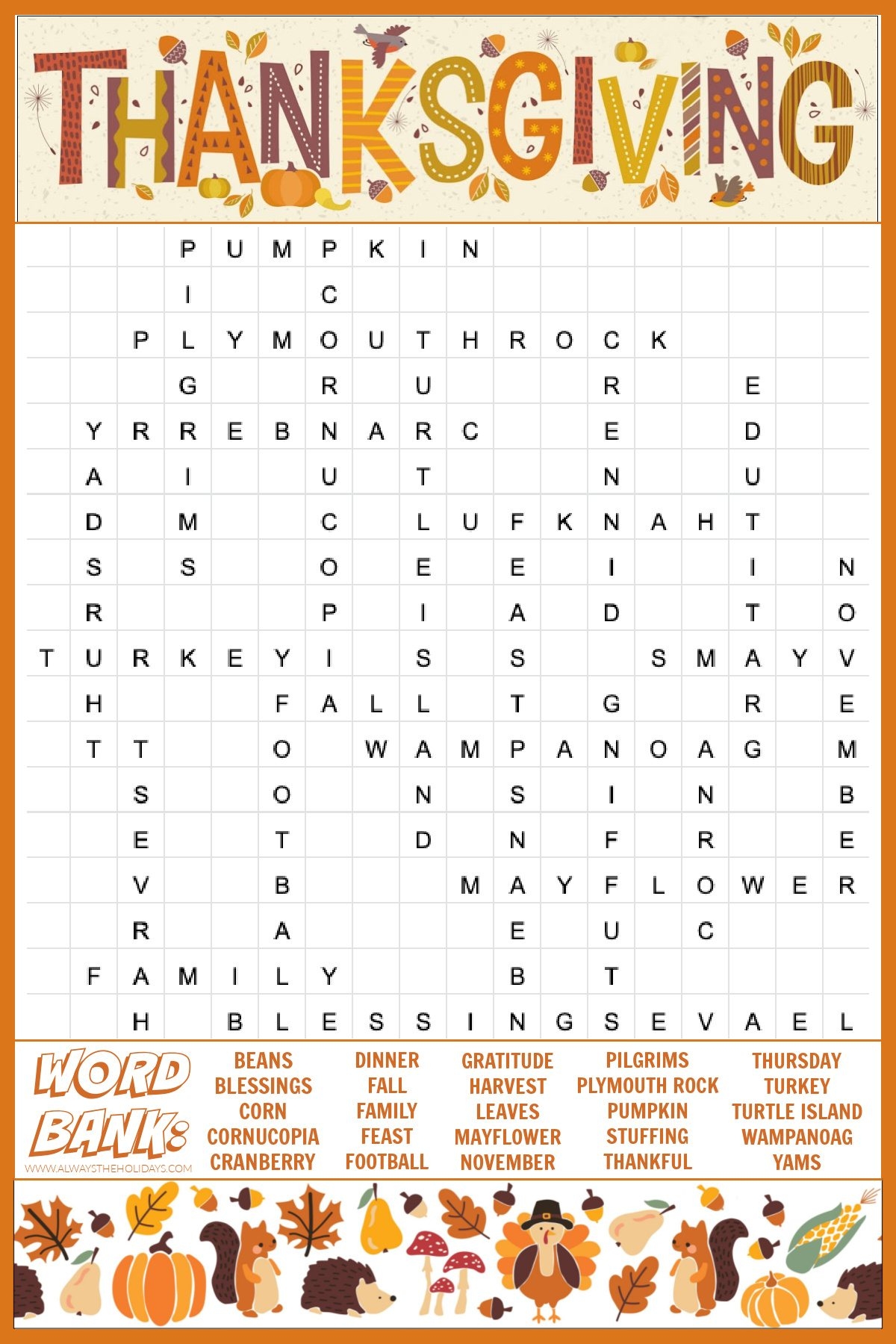 Free Thanksgiving Word Search Printable With Answers Included Free Thanksgiving Word Search Printable With Answers Included