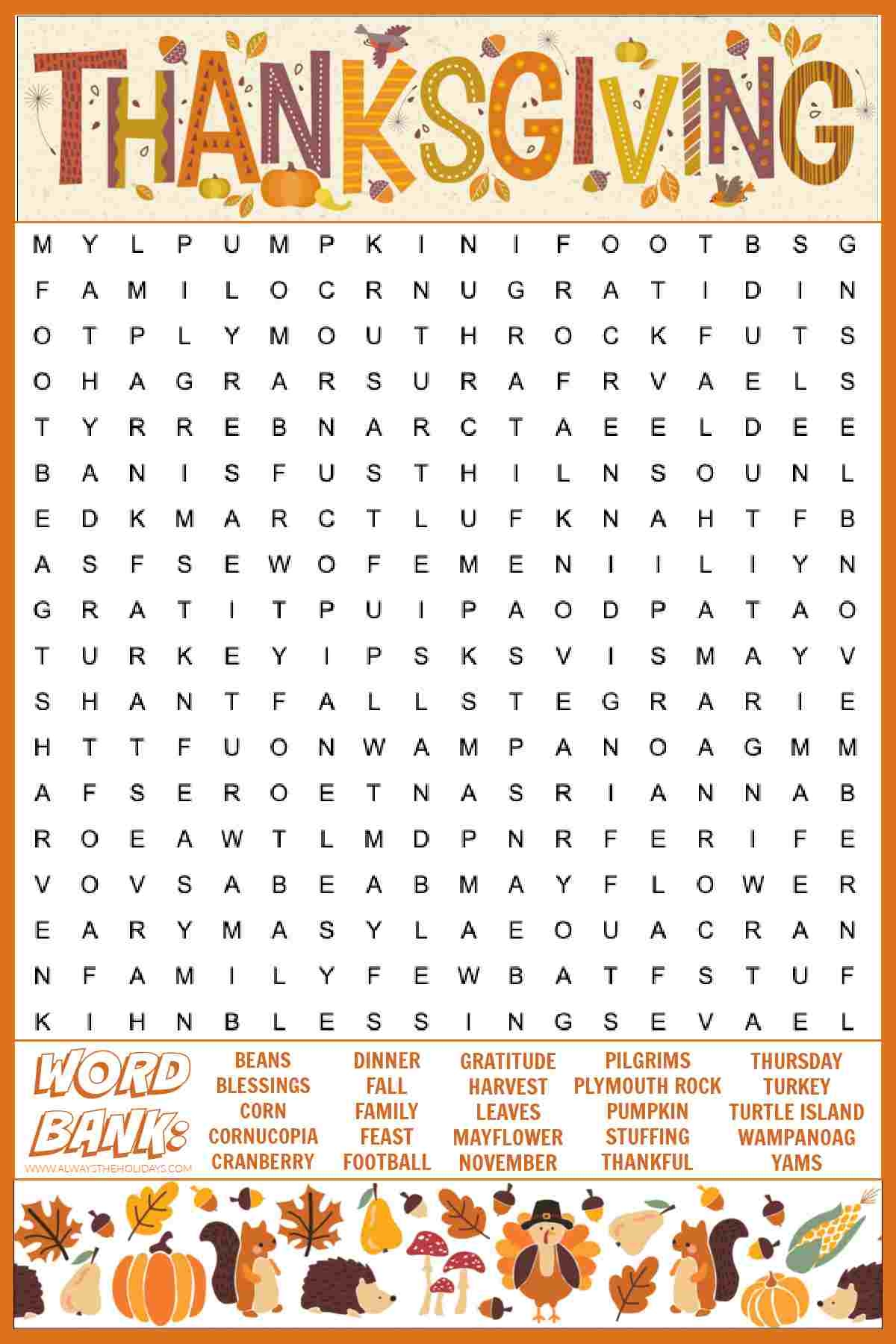 Printable Free Thanksgiving Word Search Printable Free Thanksgiving Word Search