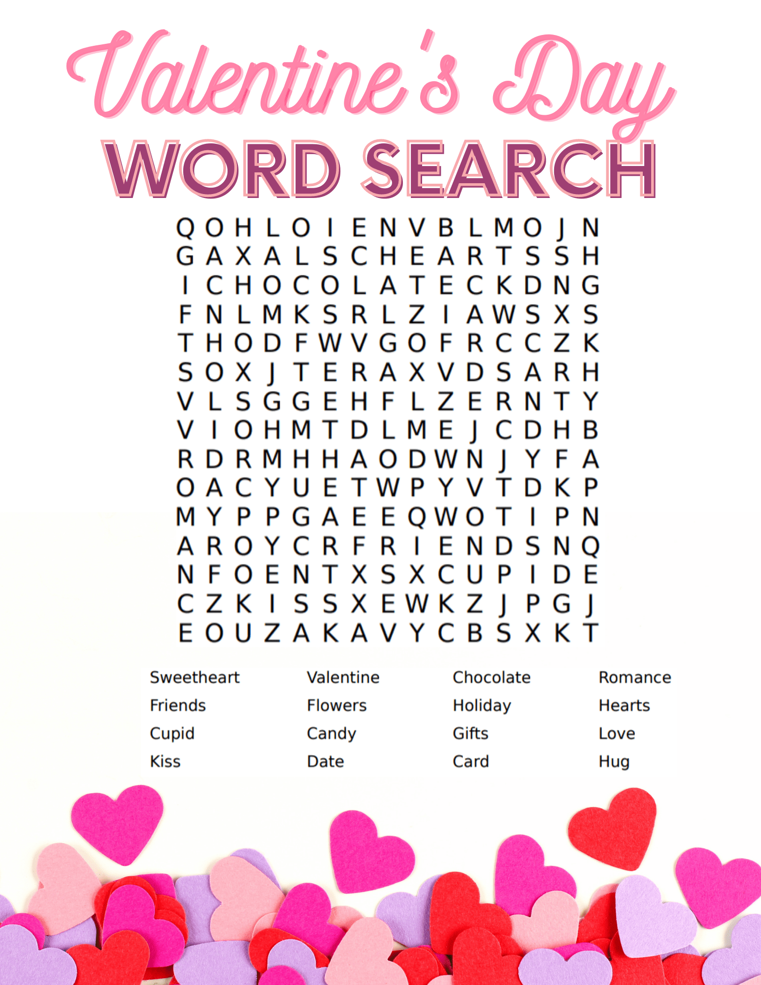 Valentine Search A Word Printable