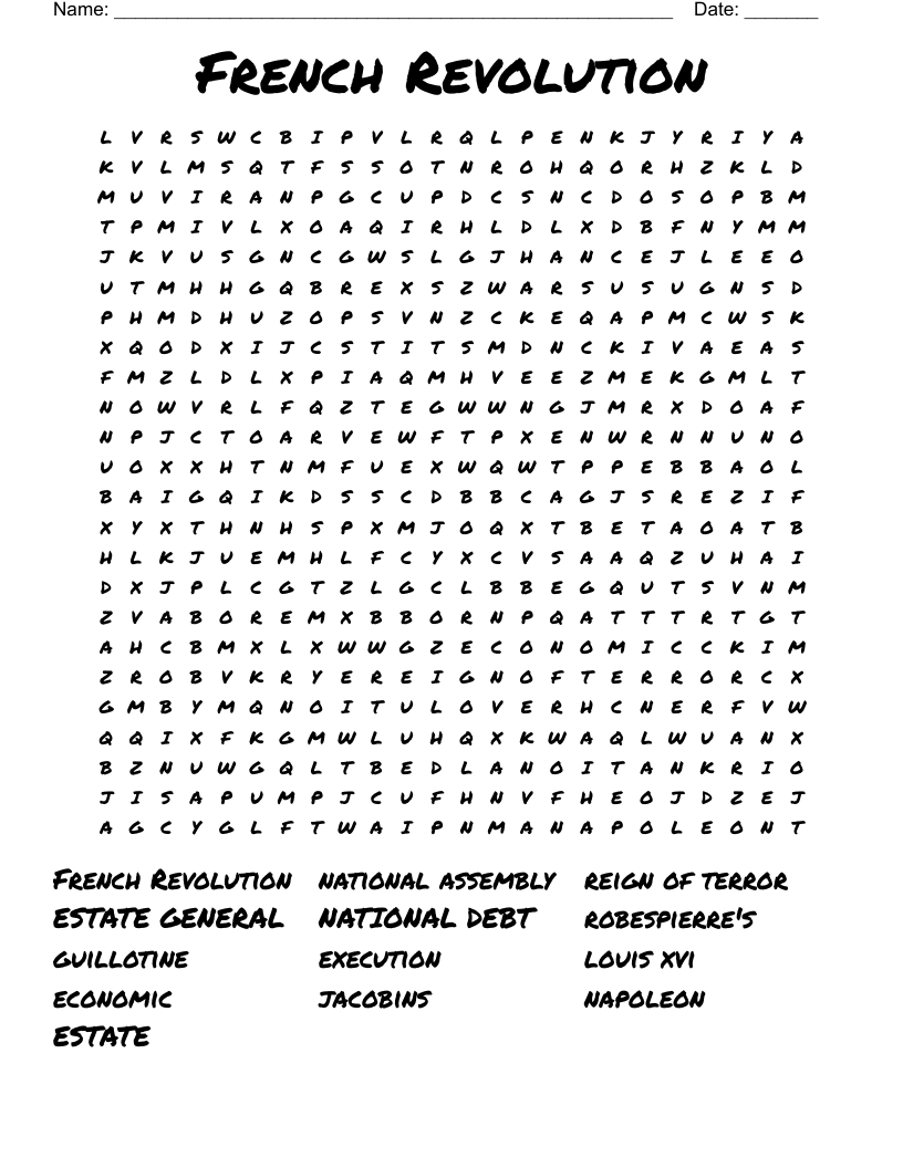 French Revolution Word Search Printable
