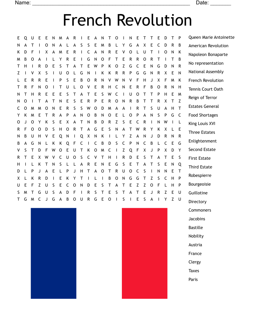French Revolution Word Search WordMint