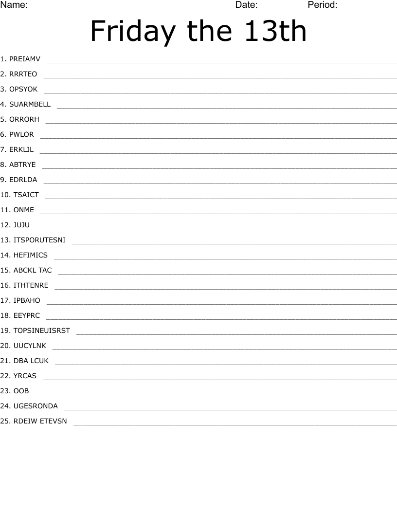 Friday The 13th Word Scramble WordMint Friday The 13th Word Scramble WordMint