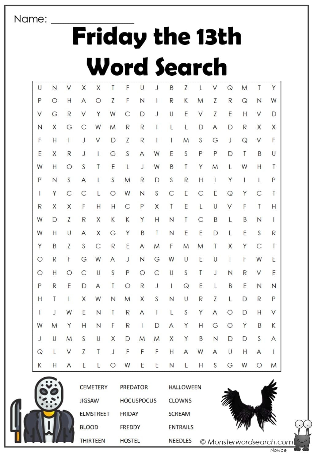 Friday The 13th Word Search Monster Word Search Friday The 13th Word Search Monster Word Search