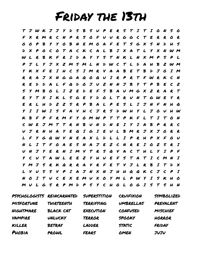 Friday The 13th Word Search WordMint Friday The 13th Word Search WordMint