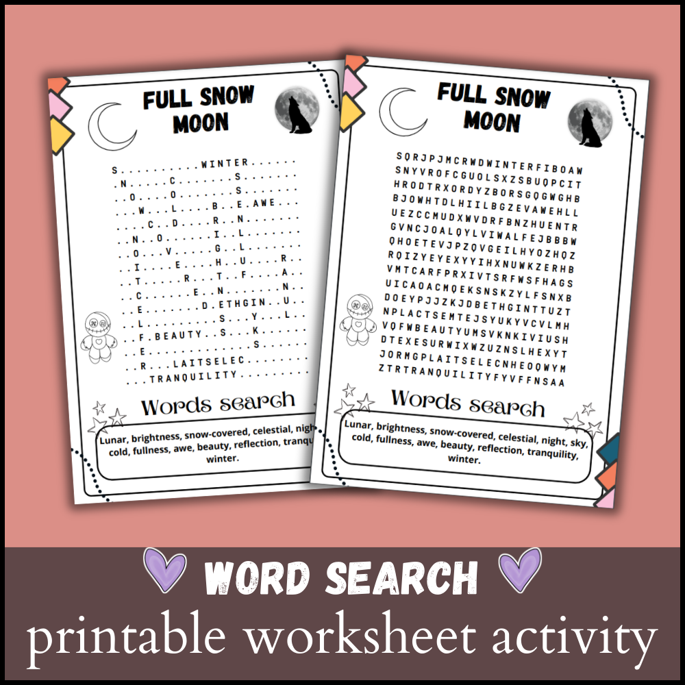 Full Snow Moon Word Search Puzzle Worksheet Activity Made By Full Snow Moon Word Search Puzzle Worksheet Activity Made By