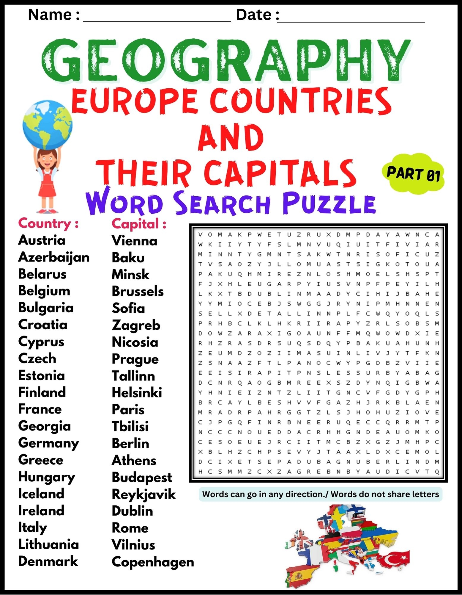 European Countries Word Search Printable European Countries Word Search Printable