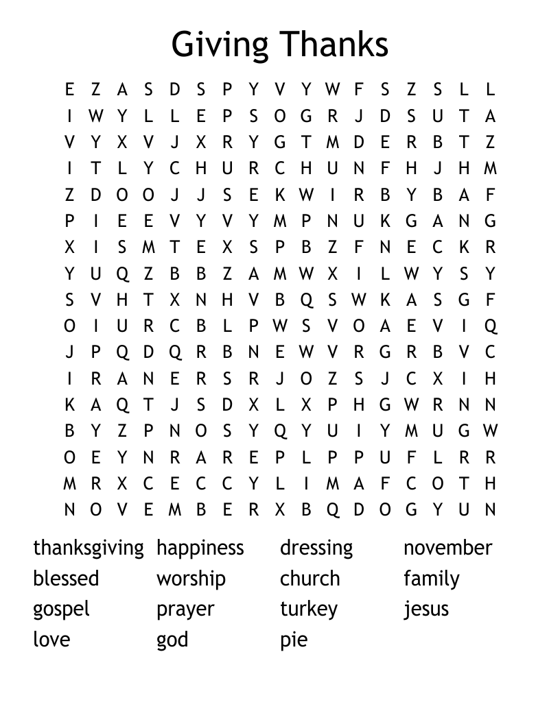 Giving Thanks Word Search WordMint Giving Thanks Word Search WordMint