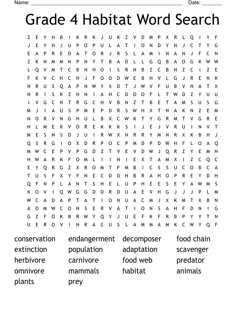 Grade 4 Habitat Word Search WordMint Grade 4 Habitat Word Search WordMint