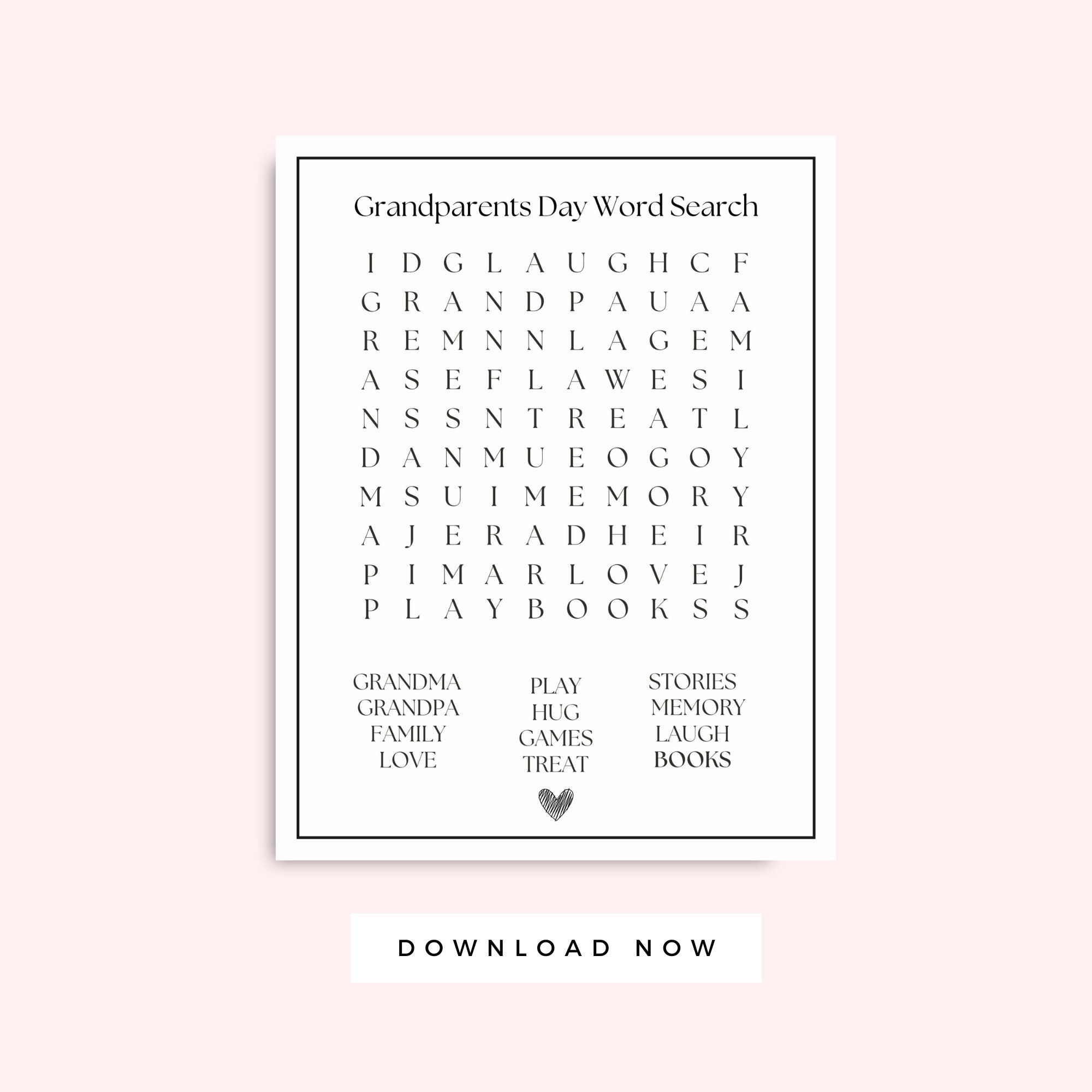 Grandparent s Day Printable Word Search Kid Activity Black And White Printable Worksheet For Kids And Grandma And Grandpa