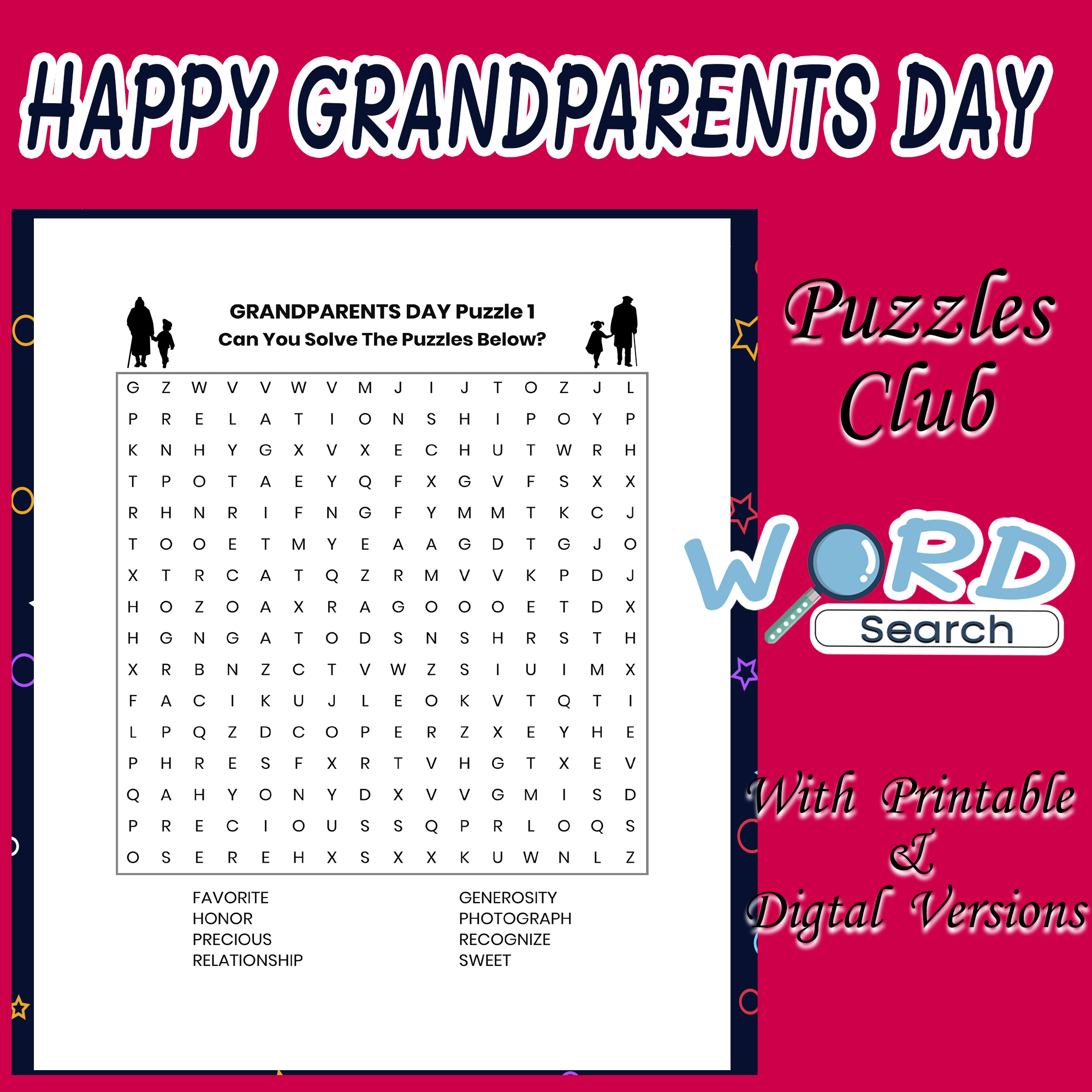 Grandparents Day Word Search Printable
