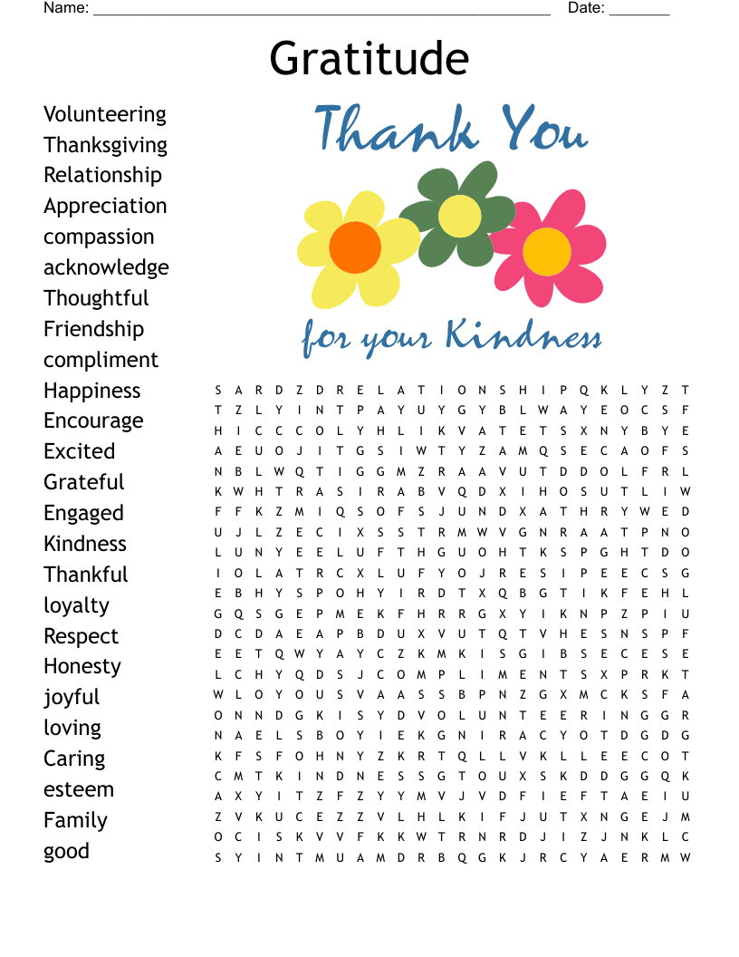 Gratitude Word Search WordMint Gratitude Word Search WordMint