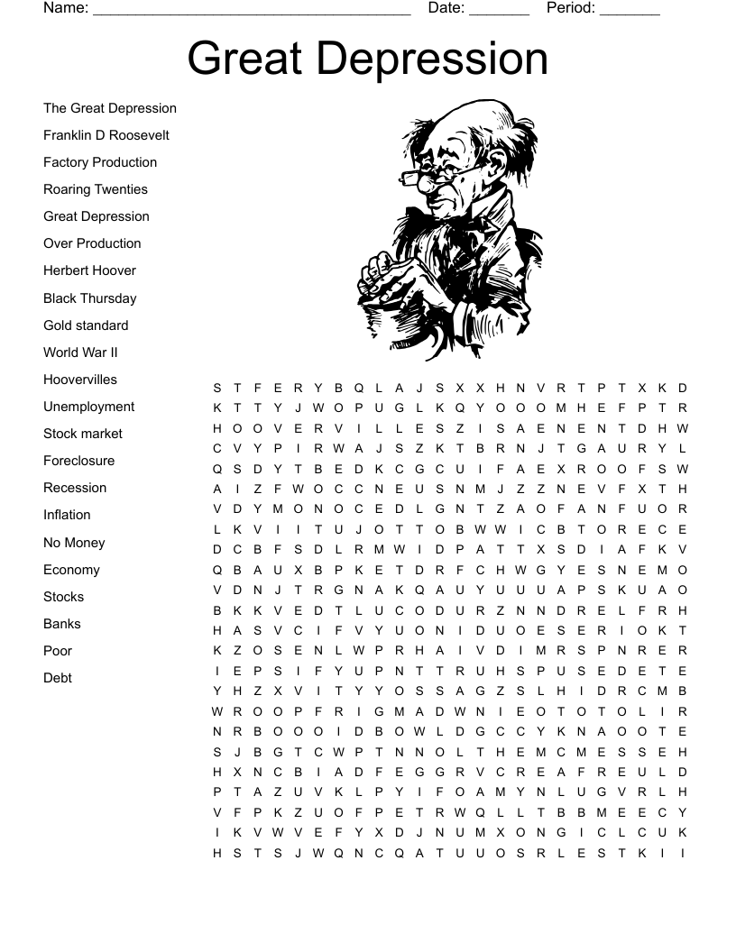 Great Depression Word Search WordMint Great Depression Word Search WordMint