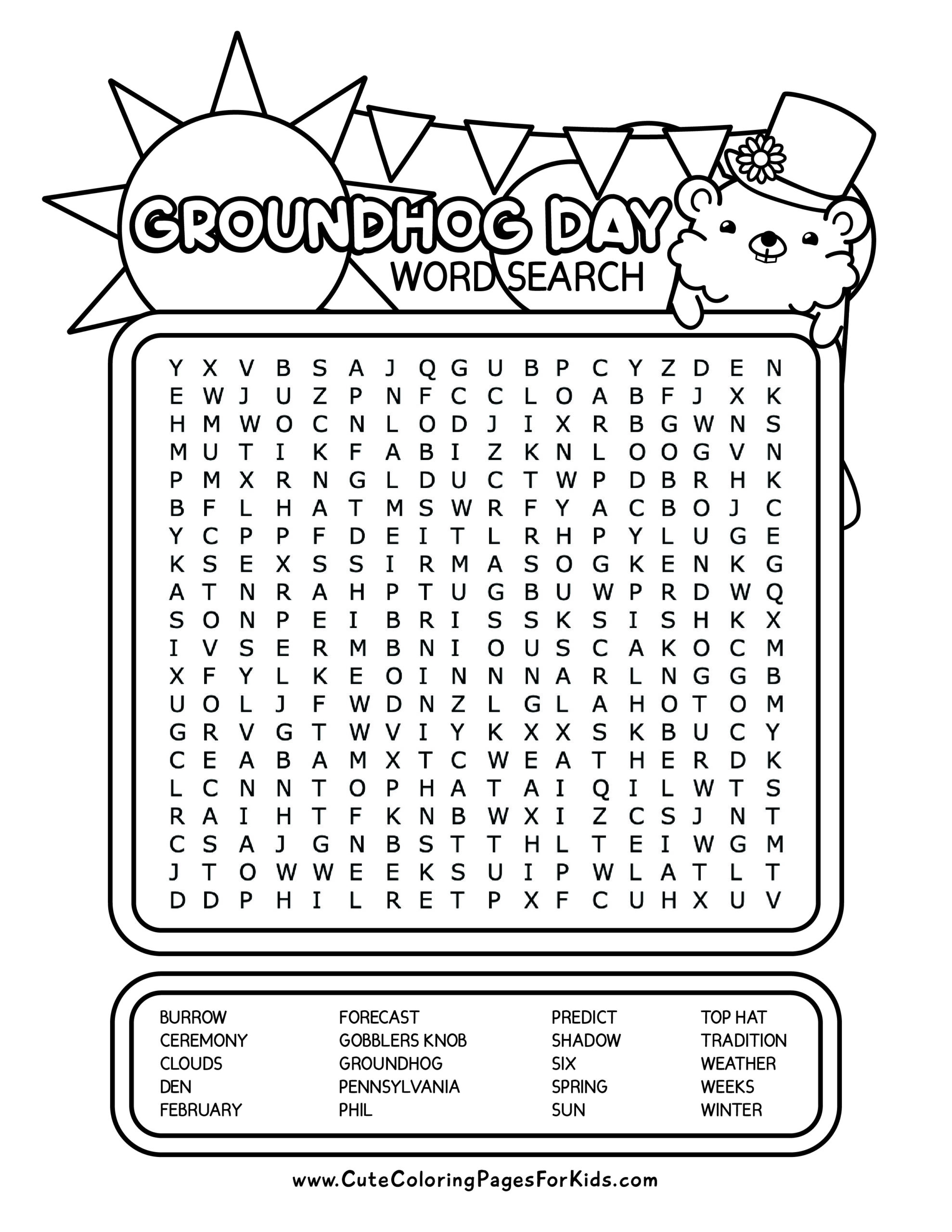 Groundhog Day Word Search For Kids Free Printable PDF Cute Coloring Pages For Kids