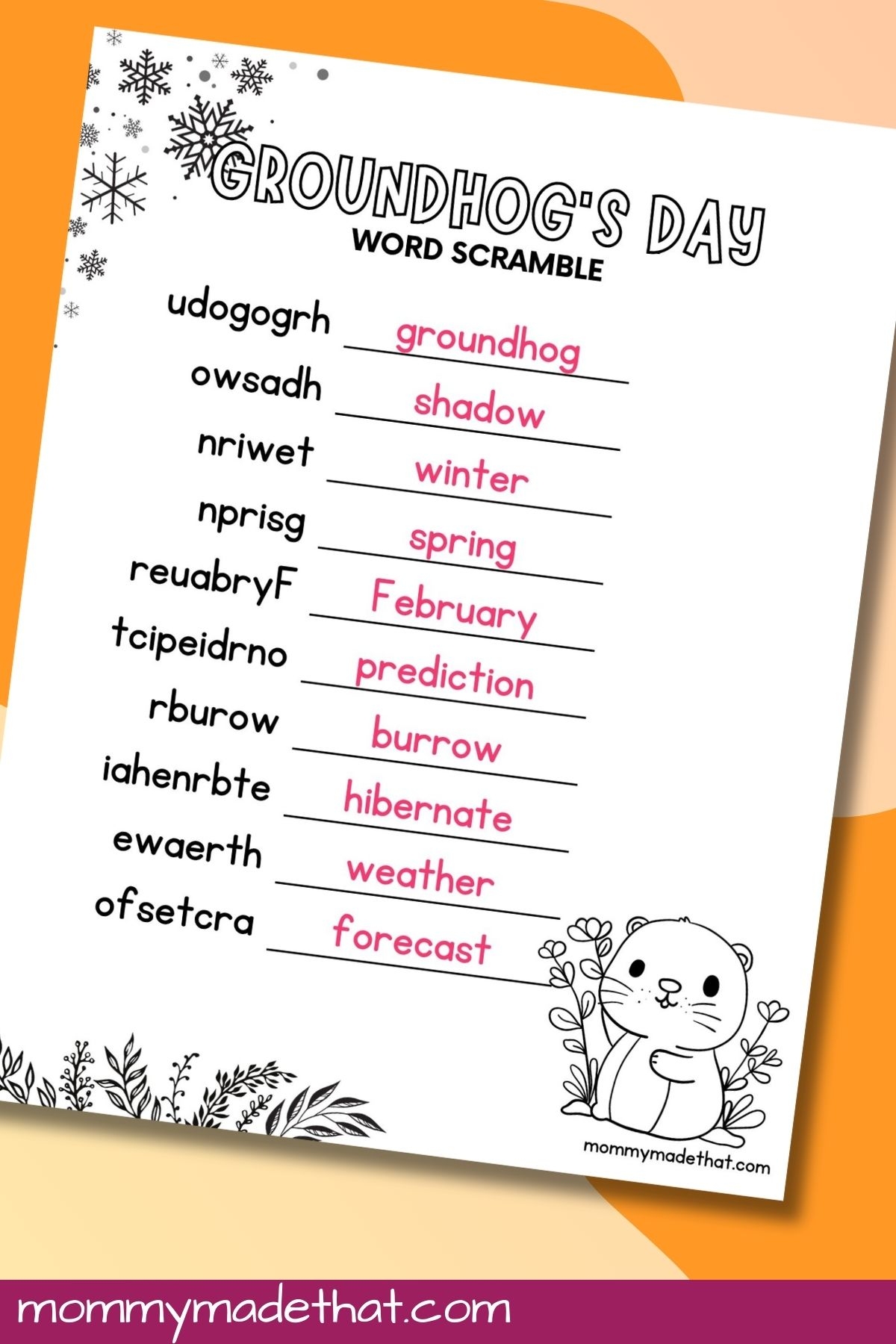 Groundhog Day Word Search Free Printable