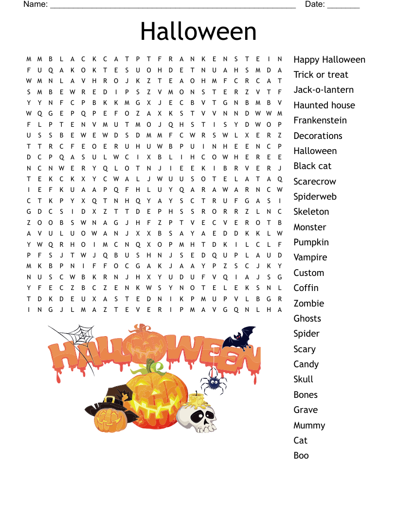 Halloween Word Search Difficult Printable