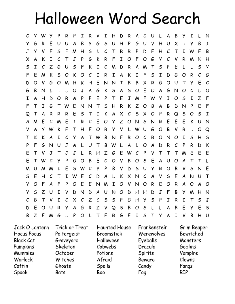 Halloween Word Search WordMint Halloween Word Search WordMint