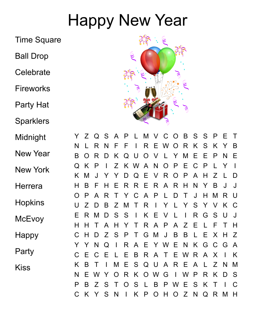 Happy New Year Word Search WordMint Happy New Year Word Search WordMint