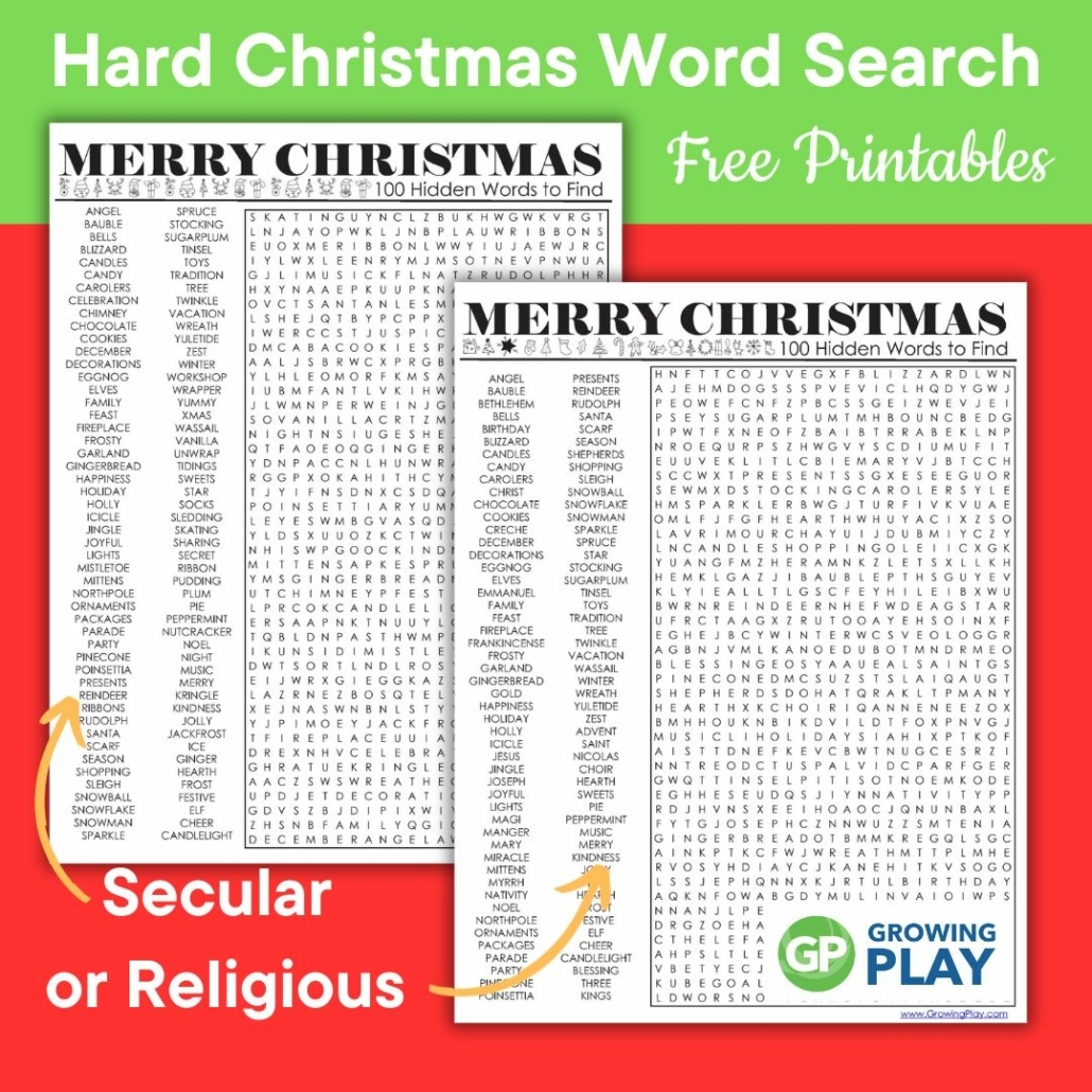 Hard Christmas Word Search Printables Free Puzzles Growing Play