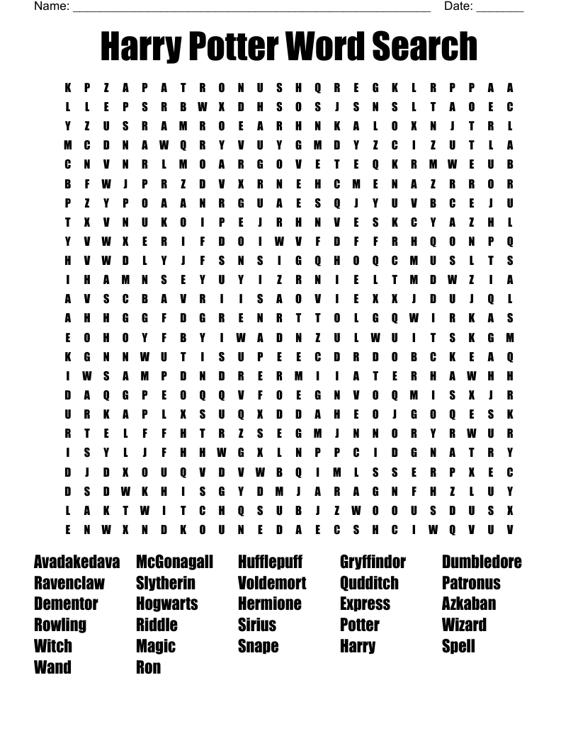 Harry Potter Word Search WordMint Harry Potter Word Search WordMint
