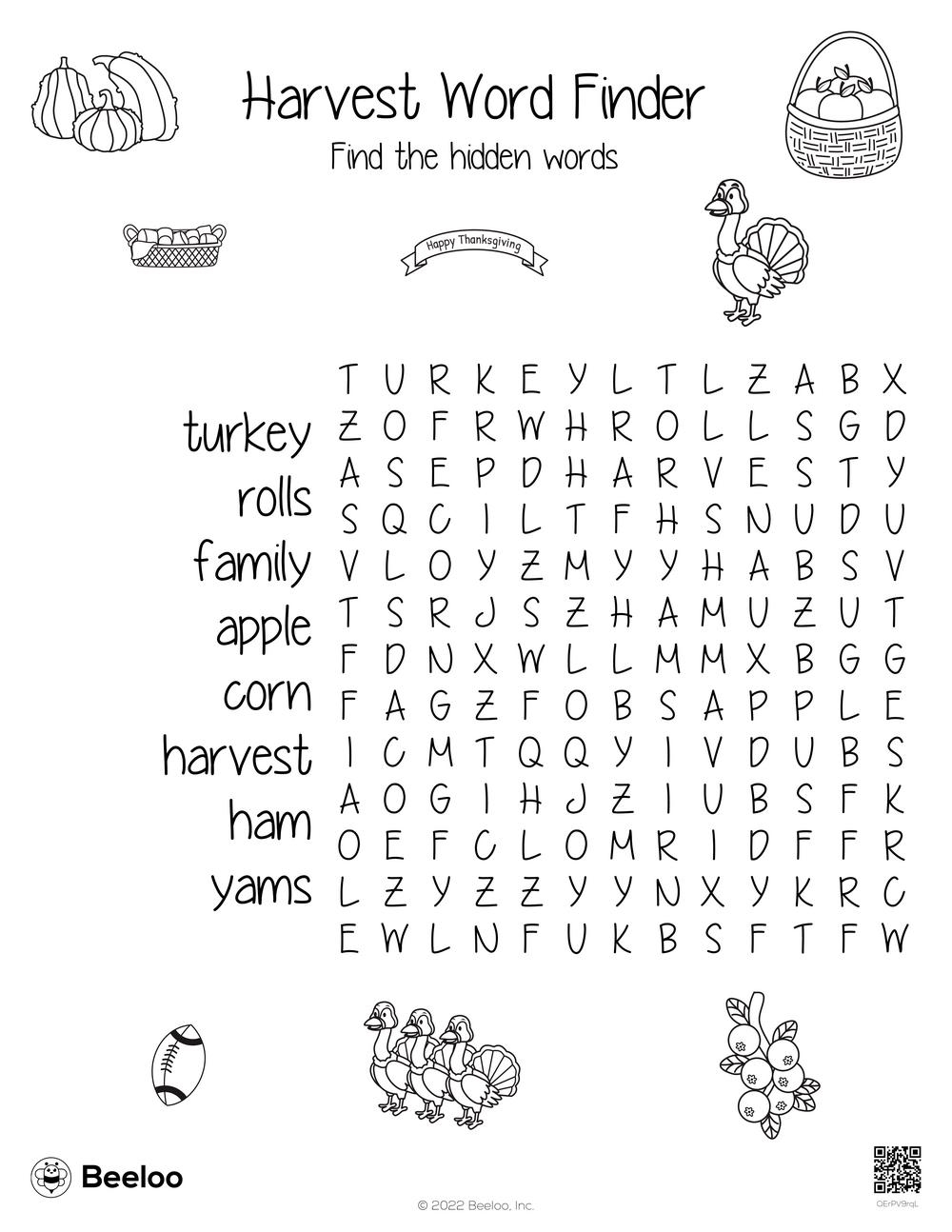 Printable Harvest Word Search
