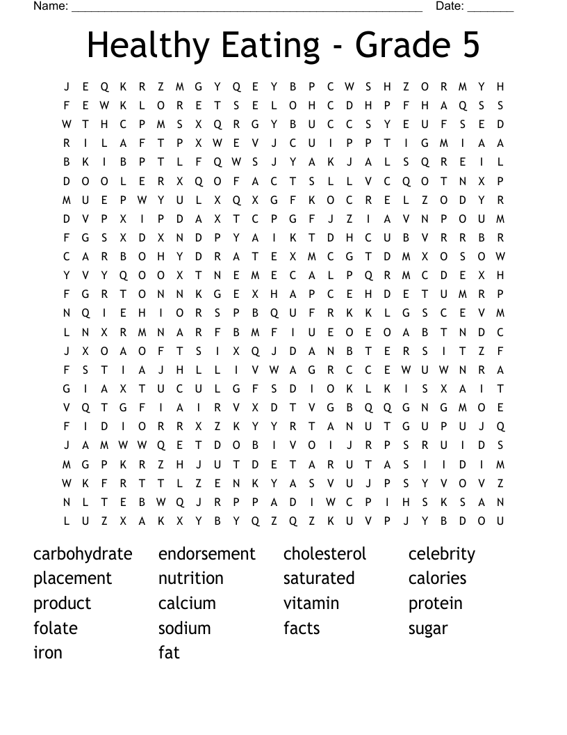 Healthy Eating Grade 5 Word Search WordMint Healthy Eating Grade 5 Word Search WordMint