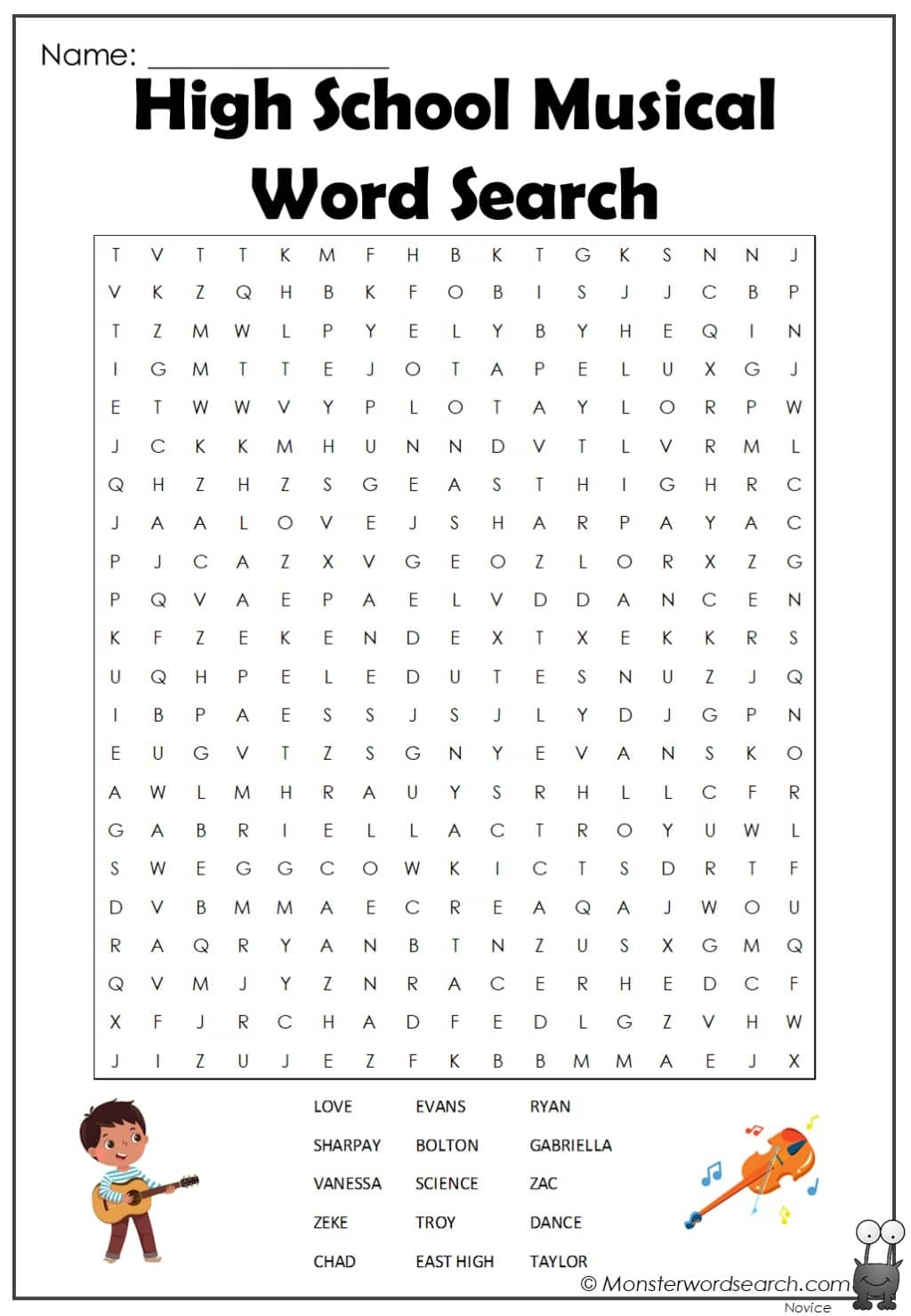 High School Musical Word Search Monster Word Search High School Musical Word Search Monster Word Search
