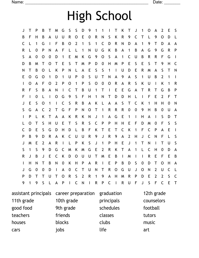 High School Word Search WordMint High School Word Search WordMint