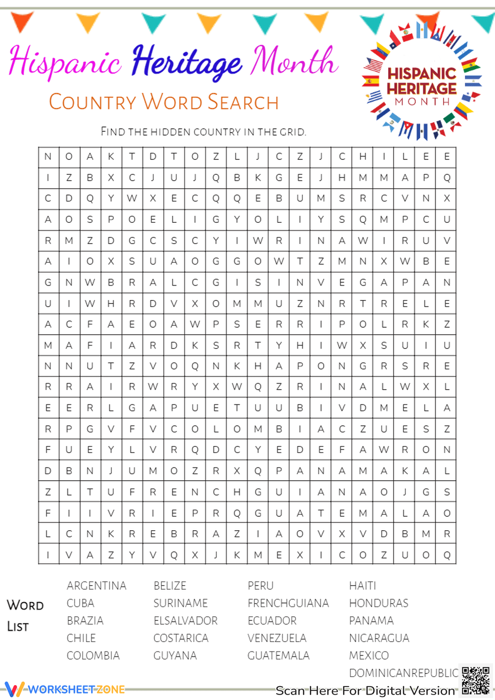 Hispanic Heritage Word Search Printable Hispanic Heritage Word Search Printable