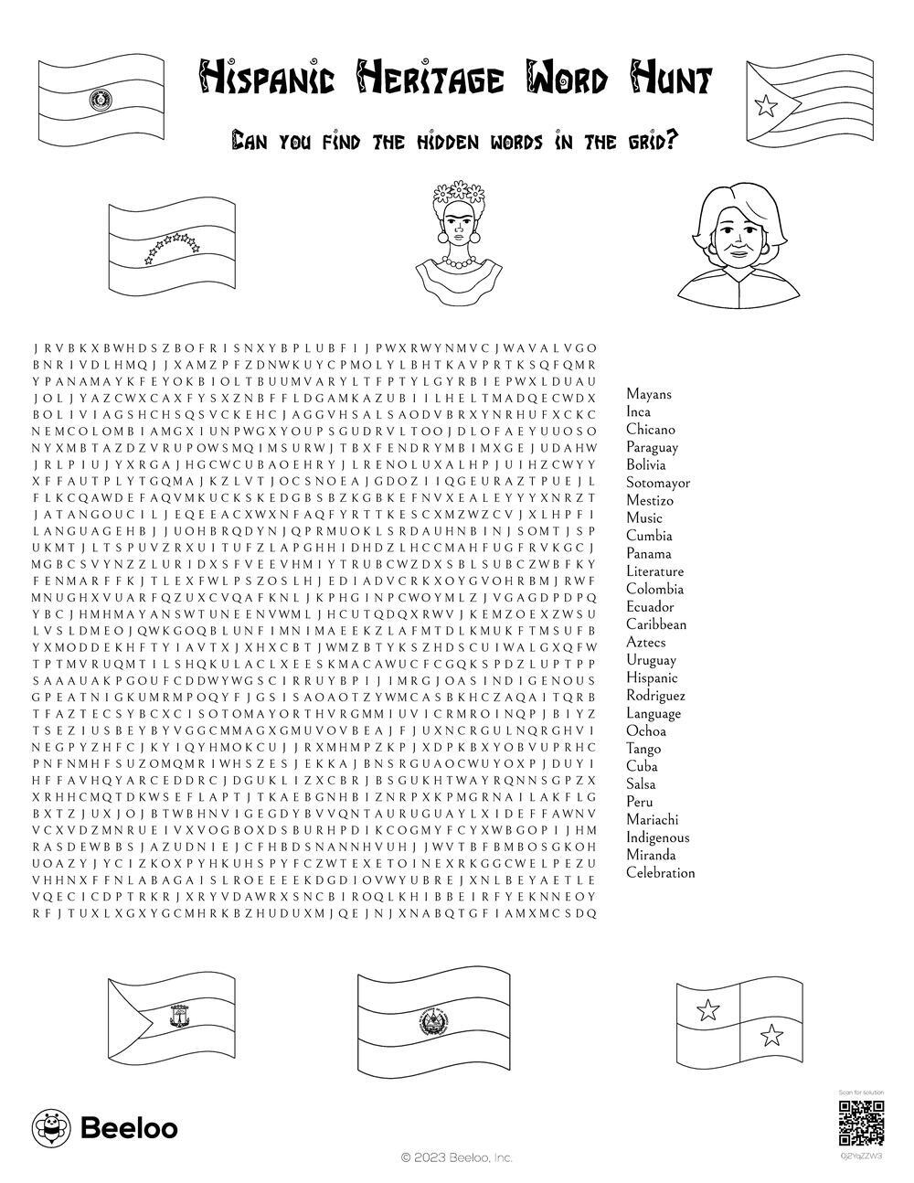 Hispanic Heritage themed Word Searches Beeloo Printable Crafts And Activities For Kids Hispanic Heritage themed Word Searches Beeloo Printable Crafts And Activities For Kids