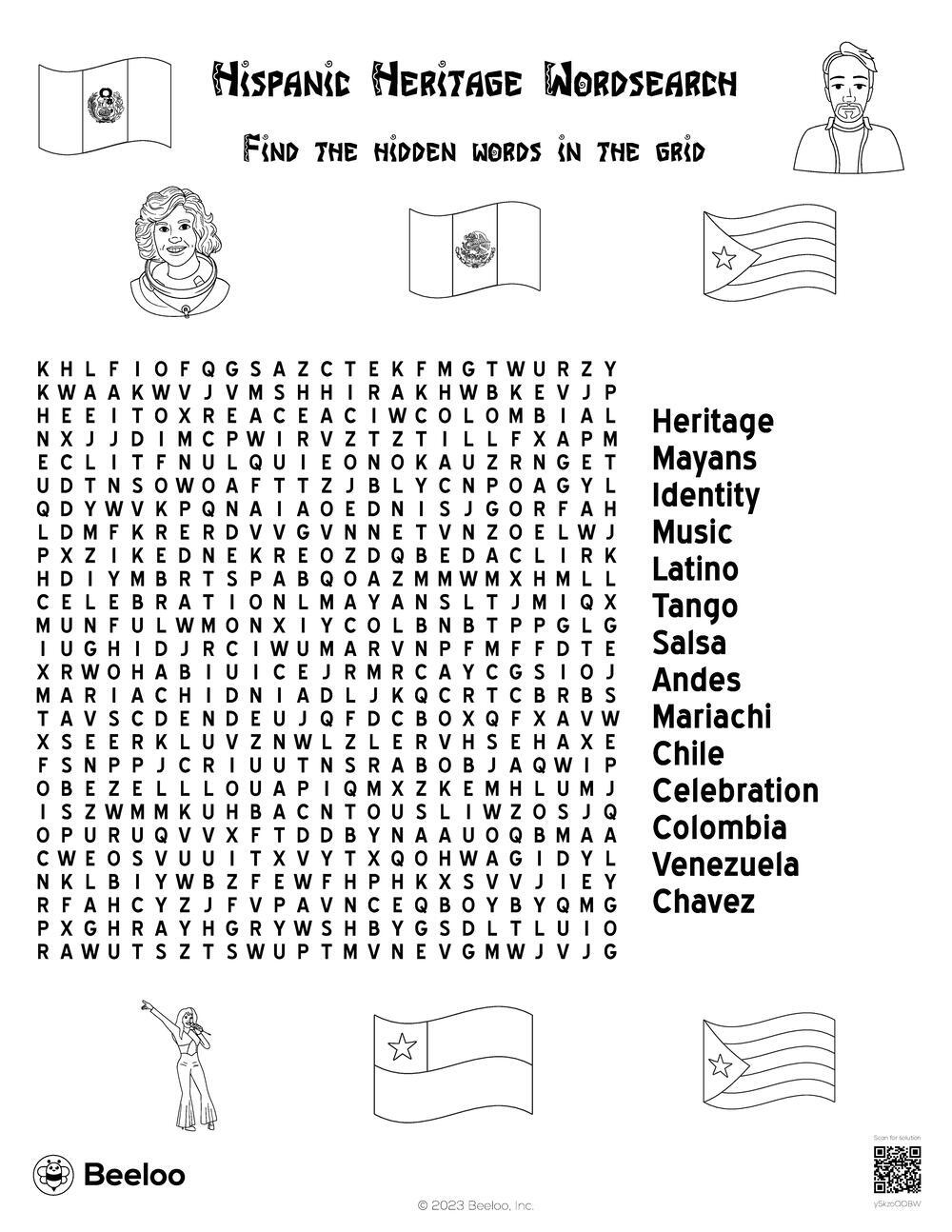 Hispanic Heritage Wordsearch Beeloo Printable Crafts And Activities For Kids Hispanic Heritage Wordsearch Beeloo Printable Crafts And Activities For Kids