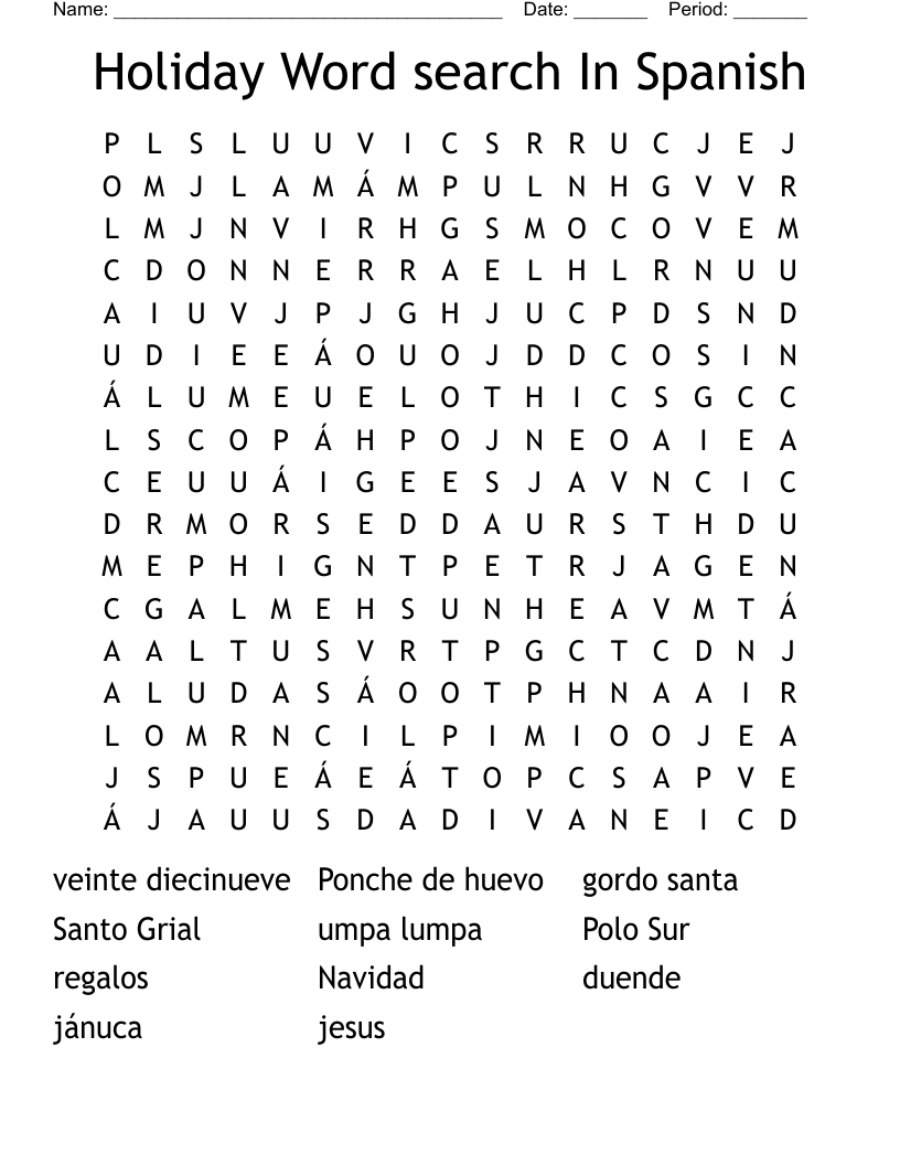 Holiday Word Search In Spanish WordMint Holiday Word Search In Spanish WordMint