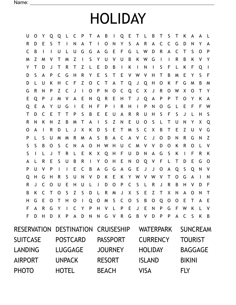 HOLIDAY Word Search WordMint HOLIDAY Word Search WordMint