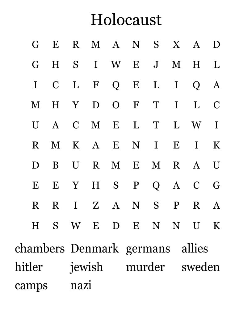 Holocaust Word Search WordMint Holocaust Word Search WordMint