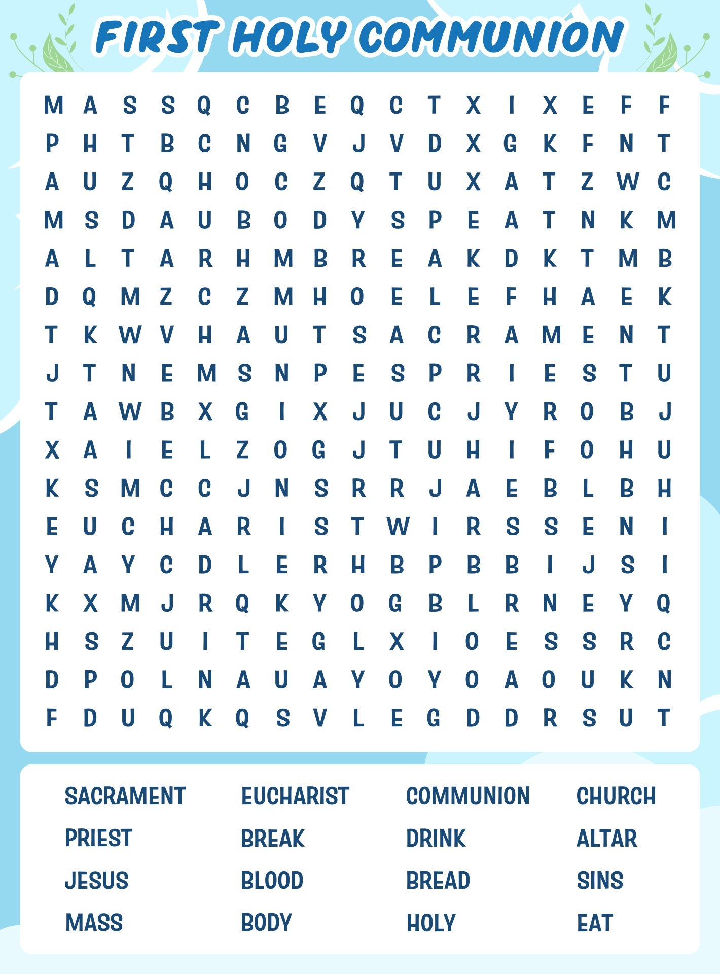 Holy Communion Word Search 7 Free PDF Printables Printablee Holy Communion Word Search 7 Free PDF Printables Printablee
